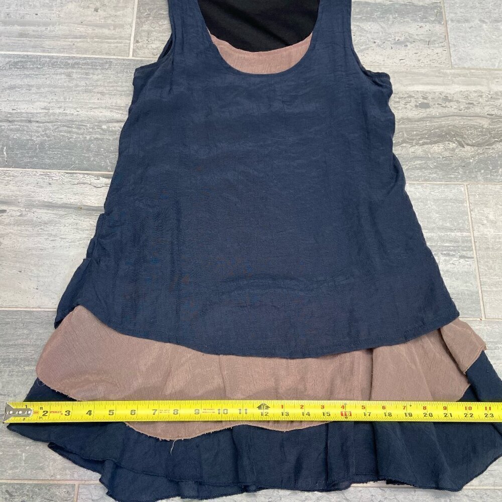 Nanako Sleeveless Layered Look Lagenlook Tunic/Dress Navy/Tan One Size - Picture 6 of 6